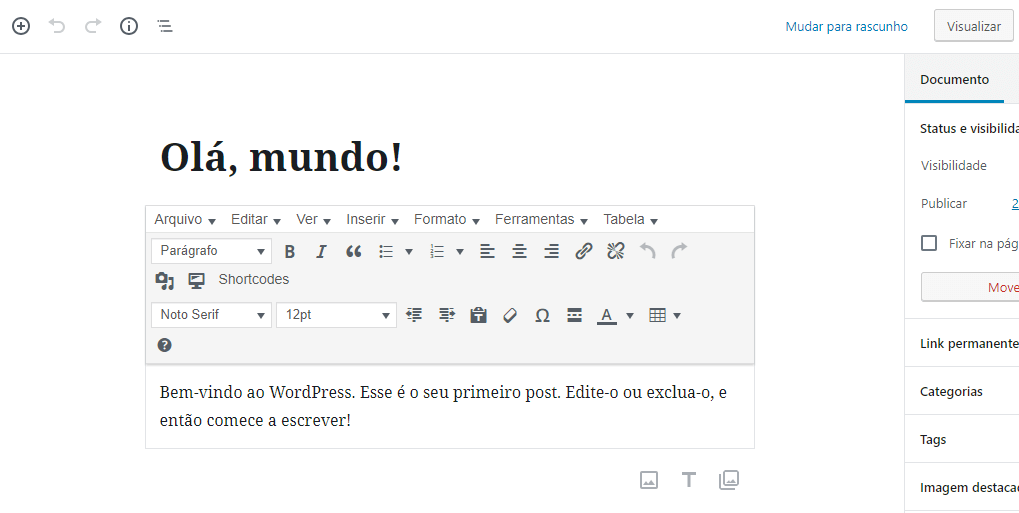 Bloco com o editor clássico dentro Bloco com o editor clássico dentro