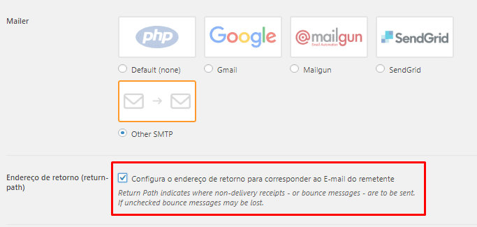 Escolhendo o servidor de envio