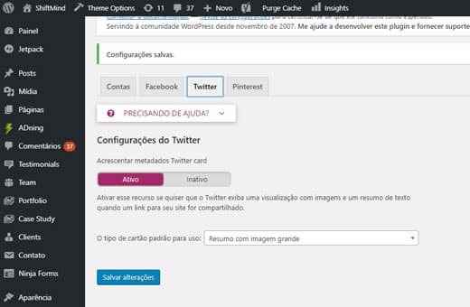 Ativação dos cartões do Twitter