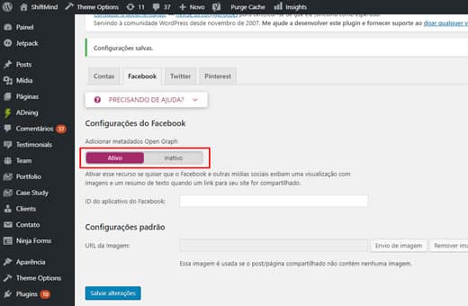 Ativação dos metadados do Open Graph