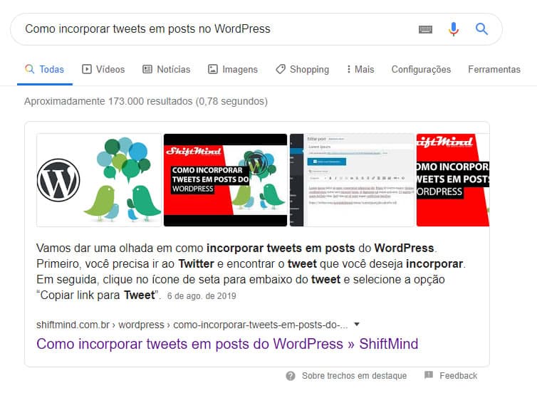 Resultado em destaque na pesquisa por voz