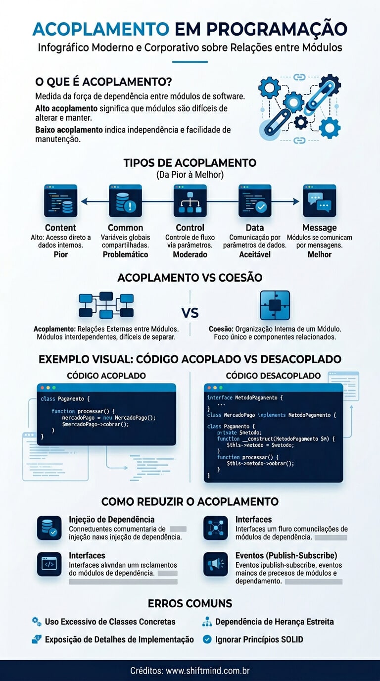 infográfico moderno sobre Acoplamento em programação
