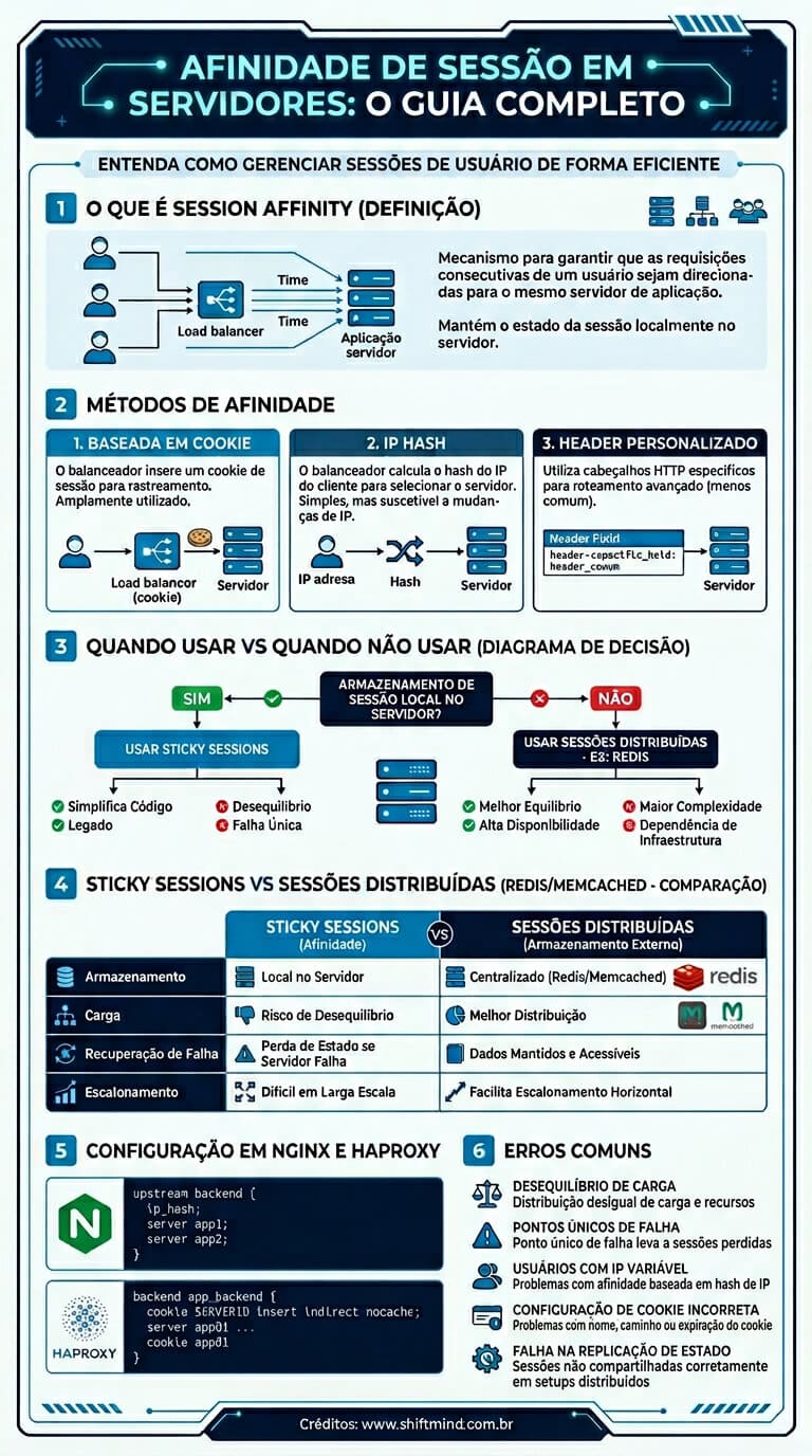 infográfico moderno sobre Afinidade de Sessão (Session Affinity)