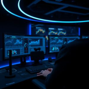 Analista em Security Operations Center monitorando dashboards de email security