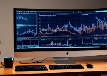Dashboard de analytics mostrando gráficos de bounce rate e engagement em monitor em escritório moderno