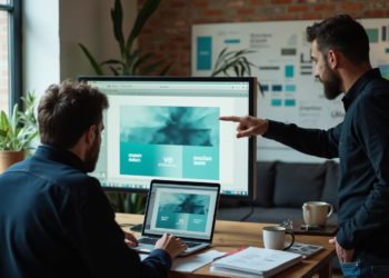 Design studio B2B trabalhando em identidade visual de marca em laptop