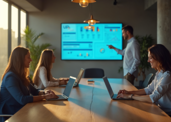 Reuniao de equipe de customer success analisando metricas de fidelidade de clientes B2B