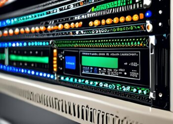 Terminal Linux em servidor com comandos de isolamento chroot em ambiente datacenter noturno