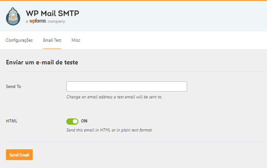Enviar e-mail de teste do SMTP